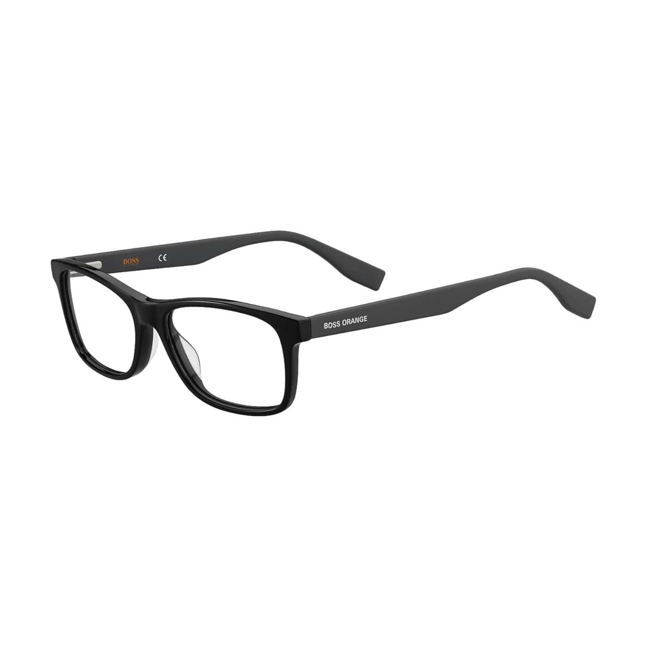 Hugo Boss Orange BO0319-807 Black Rectangular Unisex Acetate Eyeglasses displayed on a white background, showcasing their elegant design.